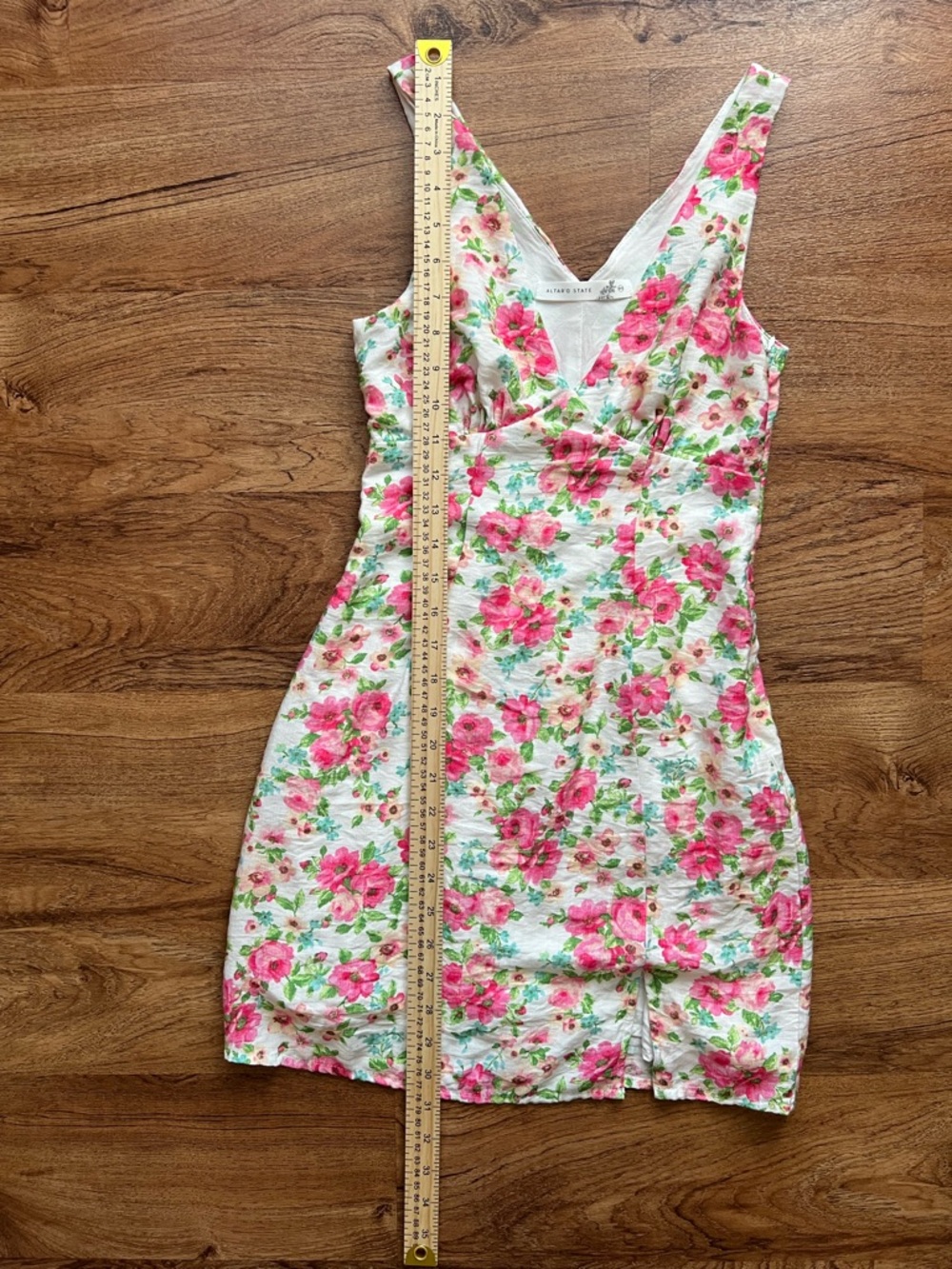 Altar’d State Floral Mini Dress XXS Pink Rose Cottagecore V-Neck Sleeveless - Picture 10 of 12